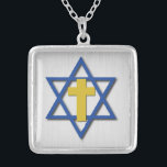 Messianic Cross with Star of David Silver Plated Necklace<br><div class="desc">Christians and Jews united in faith in Almighty God and in support for the Jewish state of Israel.  Messianic symbol with Christian Cross in yellow on blue Magen David from the Christian Faith Gift Shop.</div>