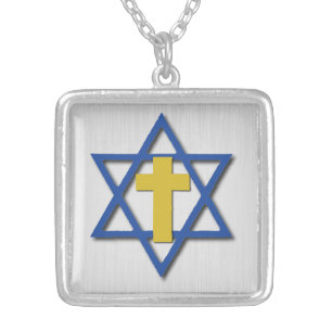 Messianic Cross with Star of David Silver Plated Necklace