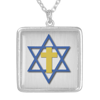 Messianic Cross with Star of David Silver Plated Necklace