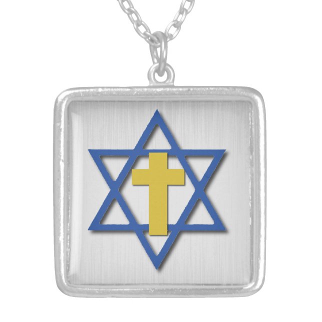 Messianic Cross with Star of David Silver Plated Necklace (Front)