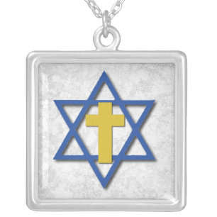 Messianic Cross with Star of David Silver Plated Necklace