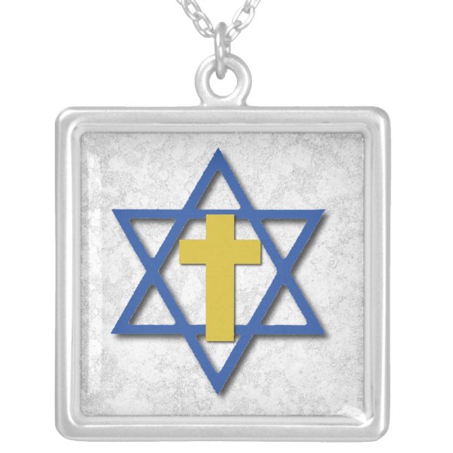 Messianic Cross with Star of David Silver Plated Necklace (Front)