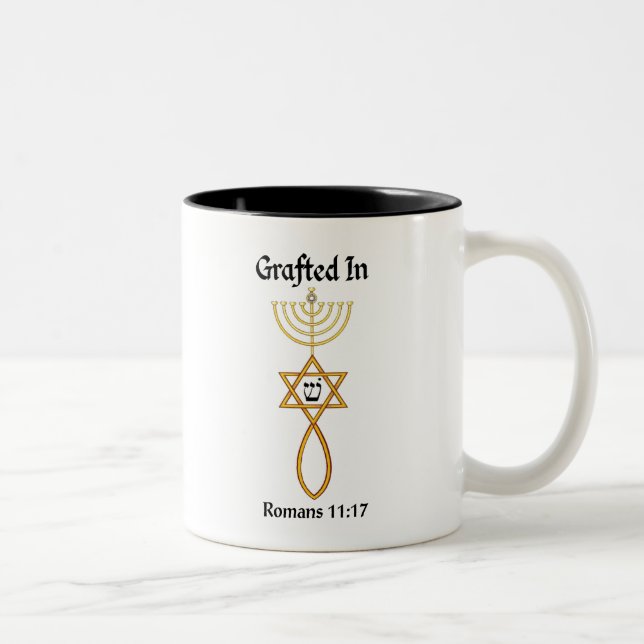 Messianic Grafted In seal w/Sheen Romans 11 17 Two-Tone Coffee Mug (Right)