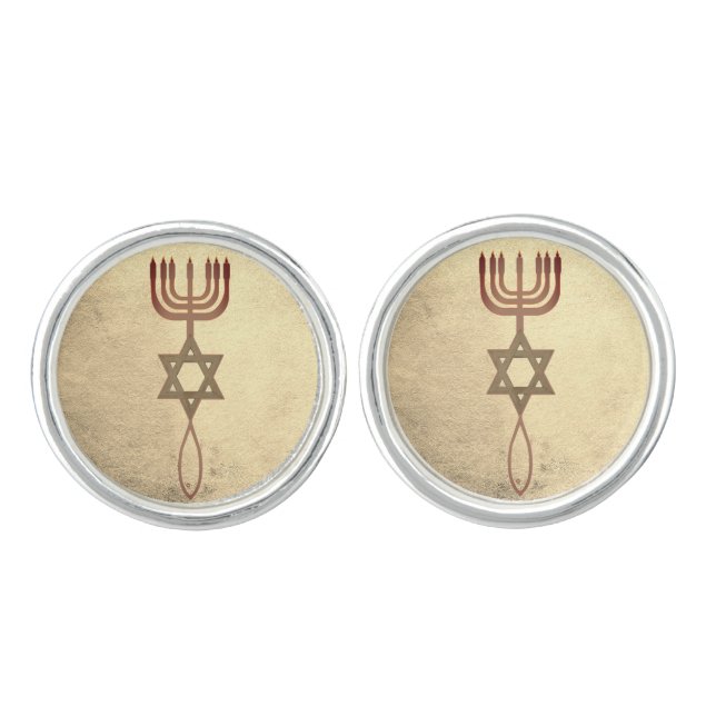 Messianic Jew Christian Jewish Yeshua Golden Cufflinks (Front)