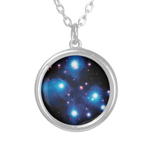 Messier 45 Pleiades Star Cluster NASA Space Photo Silver Plated Necklace