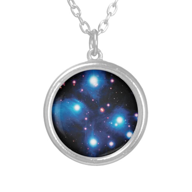 Messier 45 Pleiades Star Cluster NASA Space Photo Silver Plated Necklace (Front)