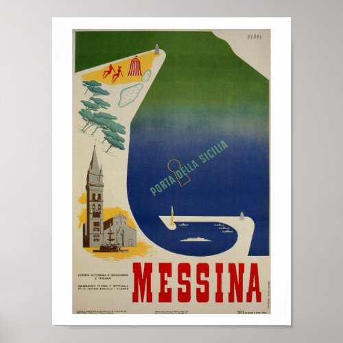 Messina port of Sicily vintage Italian travel ad Poster