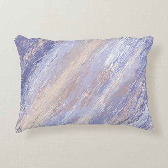 Messy Abstract Blue and Beige Paint Strokes Accent Pillow (Front)