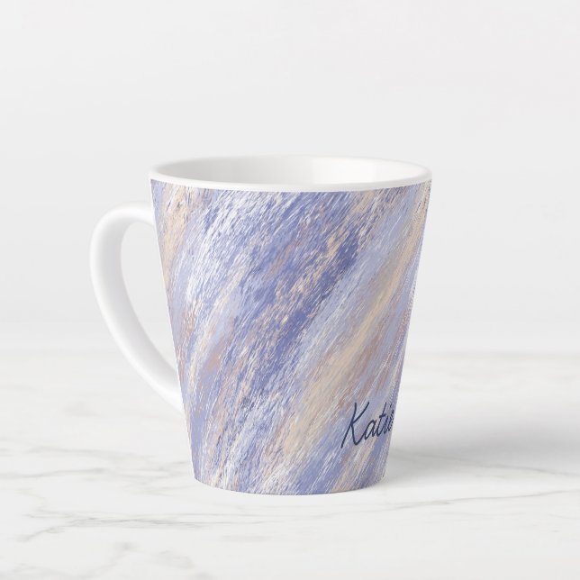 Messy Abstract Blue and Beige Paint Strokes Latte Mug (Left Angle)