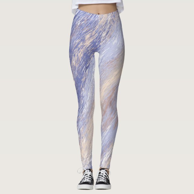 Messy Abstract Blue and Beige Paint Strokes Leggings (Front)