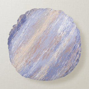 Messy Abstract Blue and Beige Paint Strokes Round Pillow