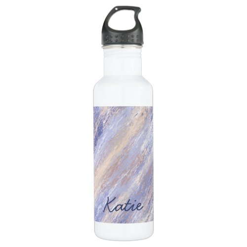 Messy Abstract Blue and Beige Paint Strokes Stainless Steel Water Bottle