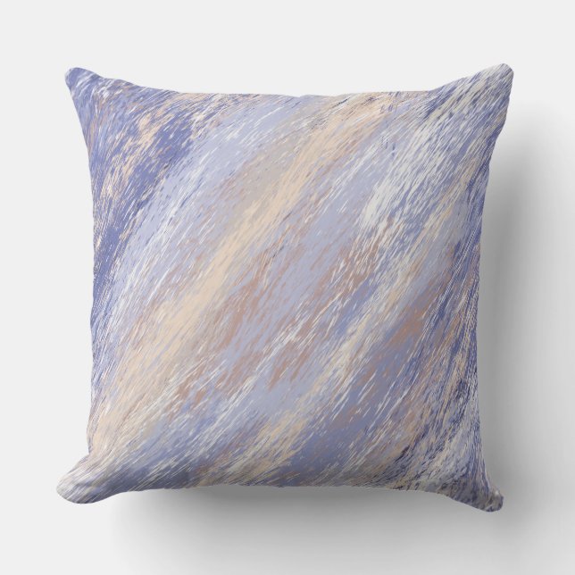 Messy Abstract Blue and Beige Paint Strokes Throw Pillow (Front)