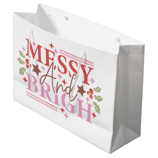 Messy and Bright Christmas gift personalized  Large Gift Bag (Front Angled)