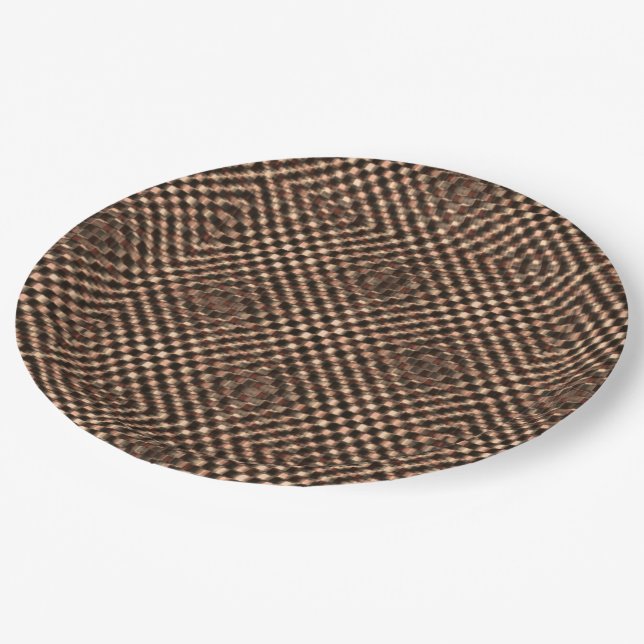 Messy and messy brown chess over each other paper plates (Angled)