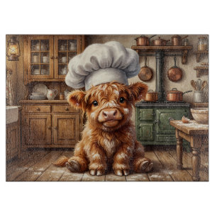Messy Baking Highland Cow Glass Cutting Board