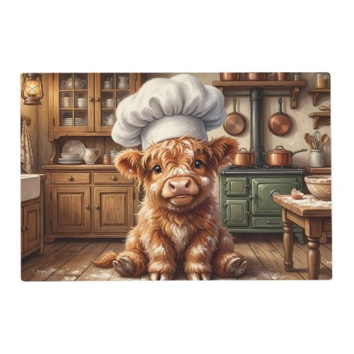 Messy Baking Highland Cow, placemat
