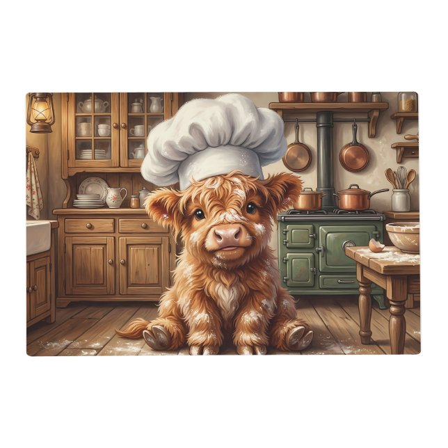 Messy Baking Highland Cow, placemat (Front)