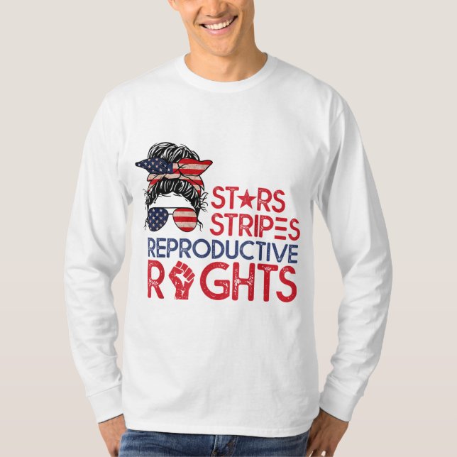 Messy Bun American Flag Pro Choice Star Stripes Eq T-Shirt (Front)
