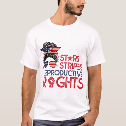 Messy Bun American Flag Pro Choice Star Stripes Eq T_Shirt