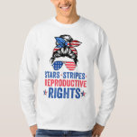 Messy Bun American Flag, Stars Stripes Reproductiv T-Shirt