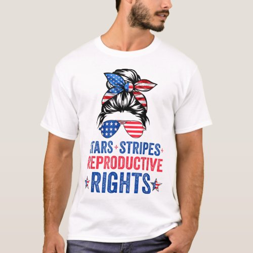 Messy Bun American Flag Stars Stripes Reproductiv T_Shirt