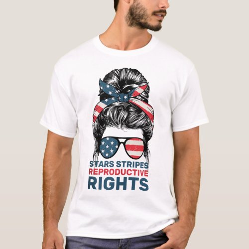 Messy Bun American Flag Stars Stripes Reproductiv T_Shirt