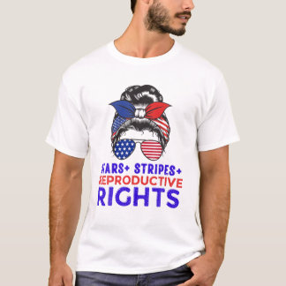 Messy Bun American Flag Stars Stripes Reproductive T-Shirt