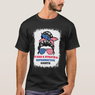 Messy Bun American Flag Stars Stripes Reproductive T-Shirt