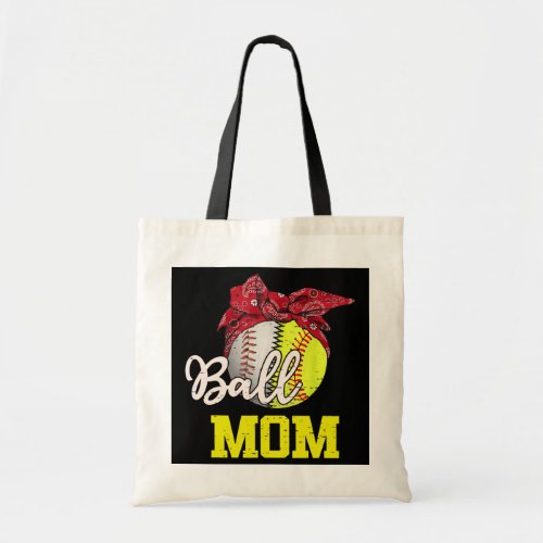 Messy Bun Ball Mom Baseball Softball Mom Mothers Tote Bag