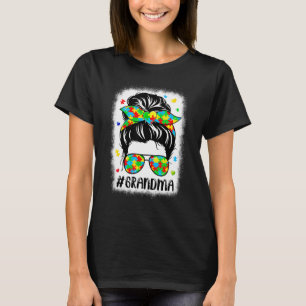 Messy Bun Bandana Grandma Supportive Women Autism  T-Shirt