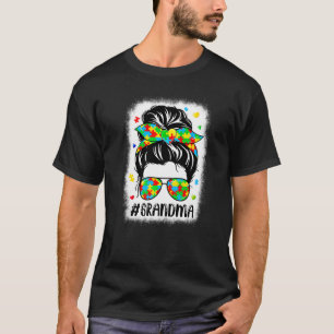 Messy Bun Bandana Grandma Supportive Women Autism  T-Shirt