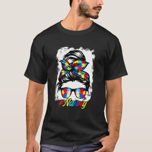 Messy Bun Bandana Nanny Ladies Girls Women Autism  T-Shirt