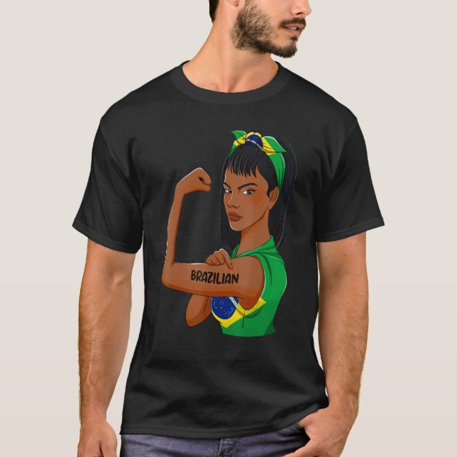 Messy Bun Brazilian Flag Brazil For Womens T-Shirt (Front)