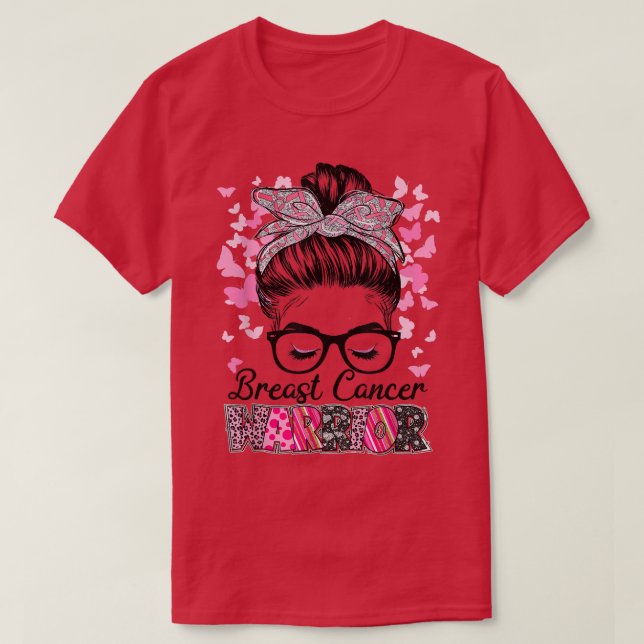Messy Bun Breast Cancer Warrior Butterfly Cancer A T-Shirt (Design Front)