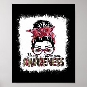 Messy Bun Burgundy Ribbon Brain Aneurysm Awareness Poster