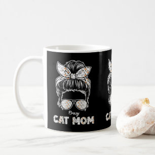 Messy Bun & Cat Print Bandana Cats Owners Cat Moms Coffee Mug