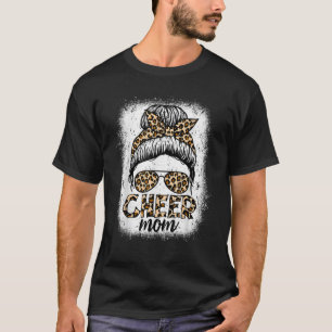 Messy Bun Cheer Mom Leopard Cheerleader Women Moth T-Shirt