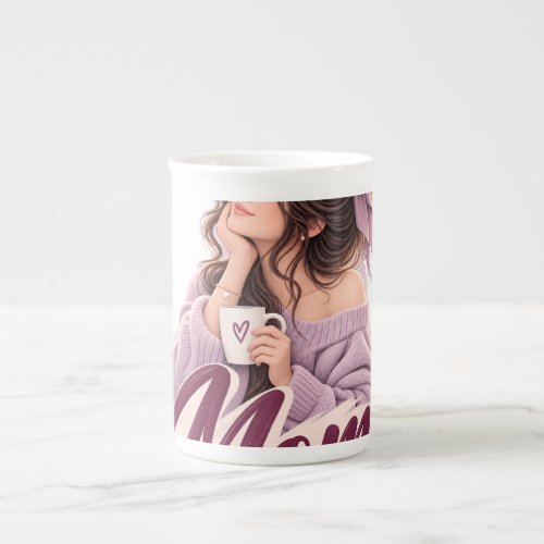 Messy Bun Coffee Mom — Cozy Mom Life Aesthetic   Bone China Mug
