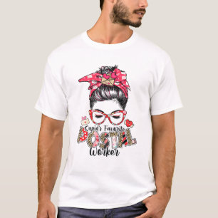 Messy Bun Cupid's Favorite Postal Worker Valentine T-Shirt