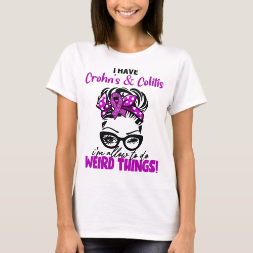 Messy Bun Funny Crohns  Colitis Warrior T_Shirt