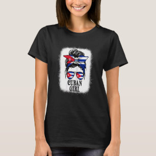 Messy Bun Girl Cuba Flag Cuban Roots Women's Kids T-Shirt
