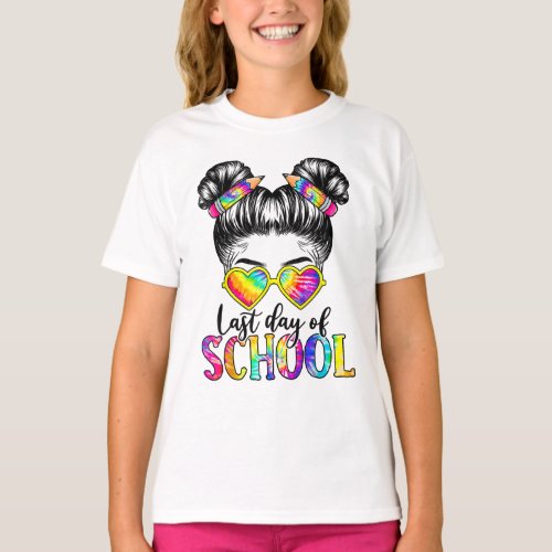 Messy Bun Girl Glasses Pencil Last Day Of School T_Shirt