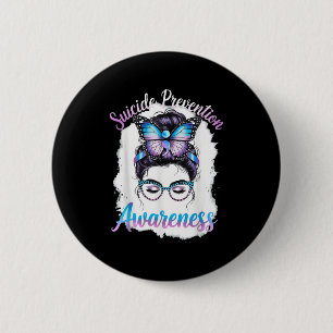 Messy Bun Girl Suicide Prevention Mental Health Gr Button