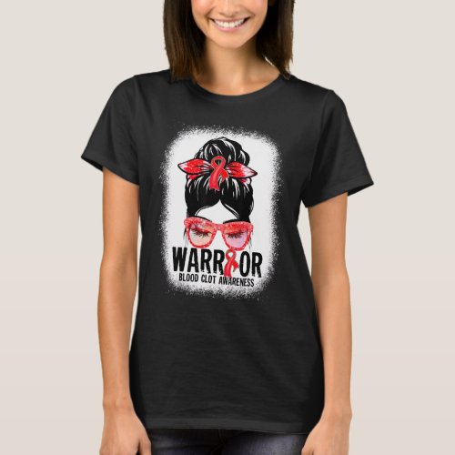 Messy Bun Glasses Red Ribbon Blood Clot Warrior T_Shirt