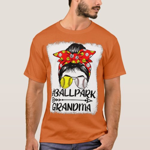 Messy Bun Hair BallPark Grandma Softball Baseball  T_Shirt