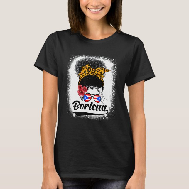 Messy Bun Hair Boricua Puerto Rico Puerto Rican Fl T-Shirt (Front)