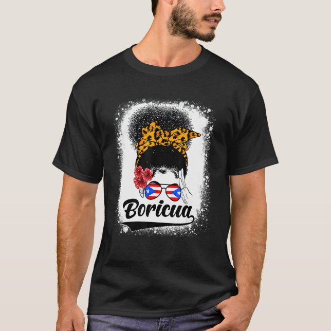 Messy Bun Hair Boricua Puerto Rico Puerto Rican Fl T-Shirt (Front)