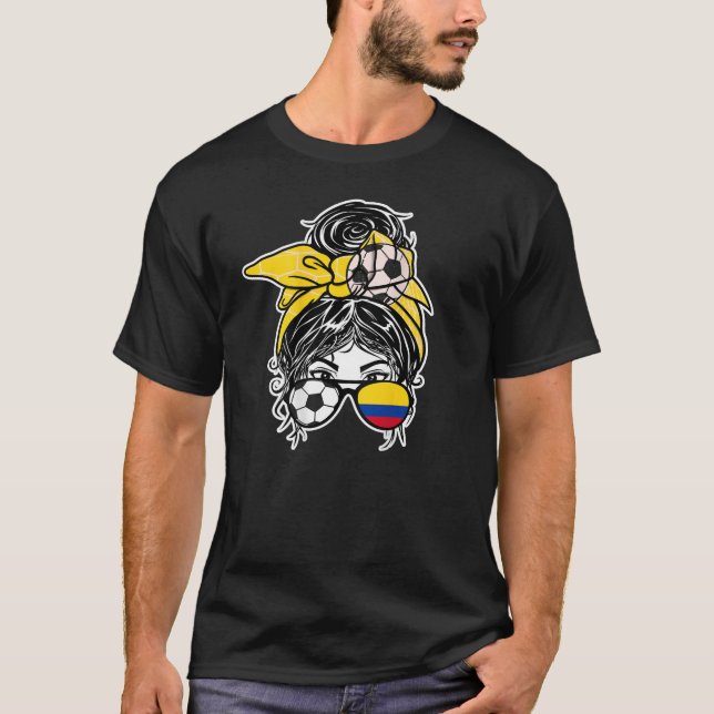 Messy Bun Hair Colombian Soccer Girl Colombia Fans T-Shirt (Front)