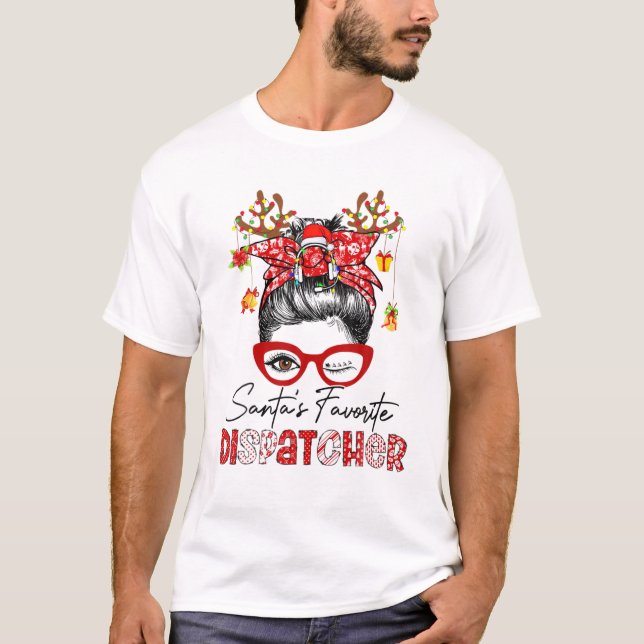Messy Bun Hair-Cool Header Phone-Santa's Favorite T-Shirt (Front)